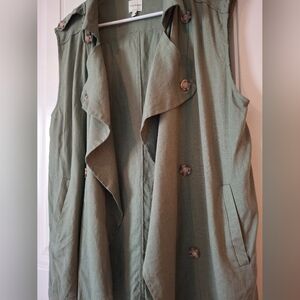 Ellison Olive Green Linen Blend Draped Vest Top Small
